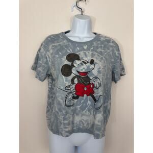 Disney Mickey Mouse Tie-Dye Crop Top Gray Red Women’s Medium